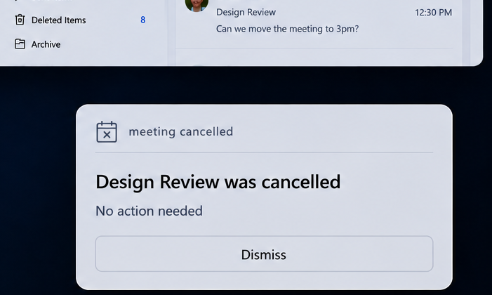 Card reading Design Review was cancelled, no action needed, Dismiss