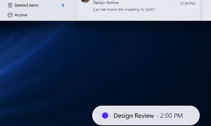 Collapsed Flow pill reading Design Review, 2:00 PM
